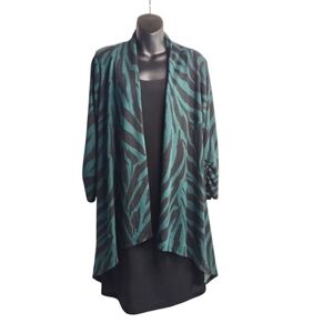 Haani Sweater Cardigan Women's Black Green Open Front Longsleeve Size Large NWT
